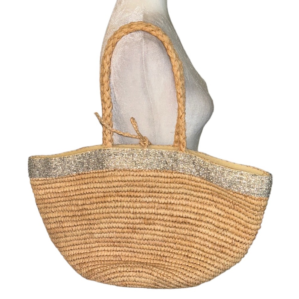J. Crew Iridescent Beaded Straw Tote Bag